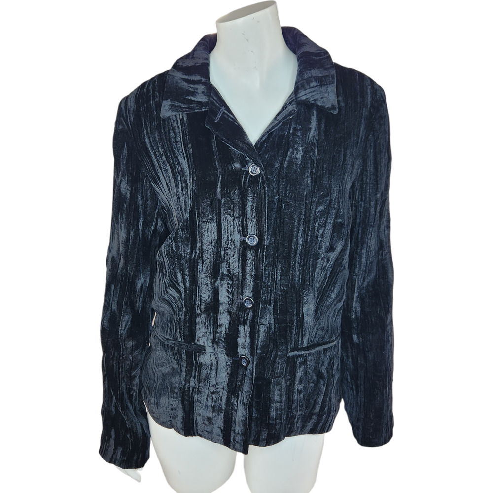 Coldwater Creek Womens Medium Black Velvet Crinkle Jacket Button Down Career NWT